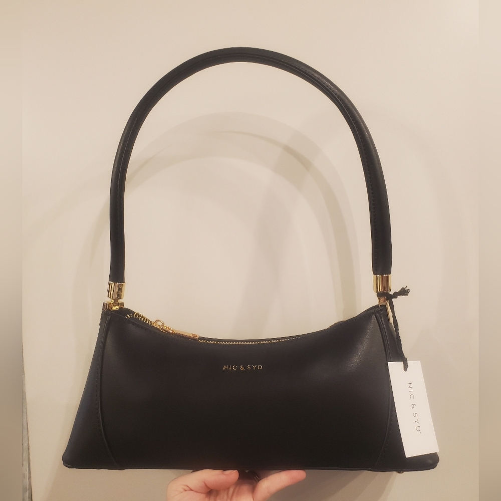Nic & Syd Luna Handbag Black & Gold Vegan Leather Shoulder Bag